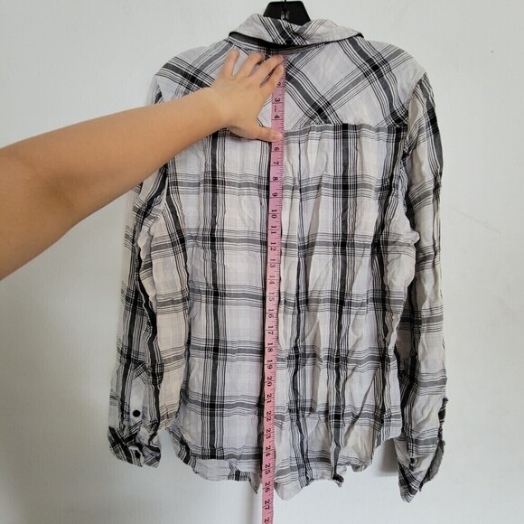 Torrid Relaxed Fit Brushed Rayon Button-Up Plaid Striped Long Sleeve Shirt Sz 00 - Picture 10 of 15